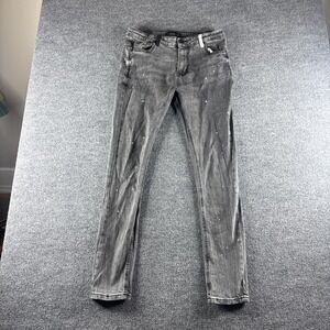 Pheelings Jeans Mens 34x32 Gray Skinny Slim Fit Denim Paint Splatter Hipster